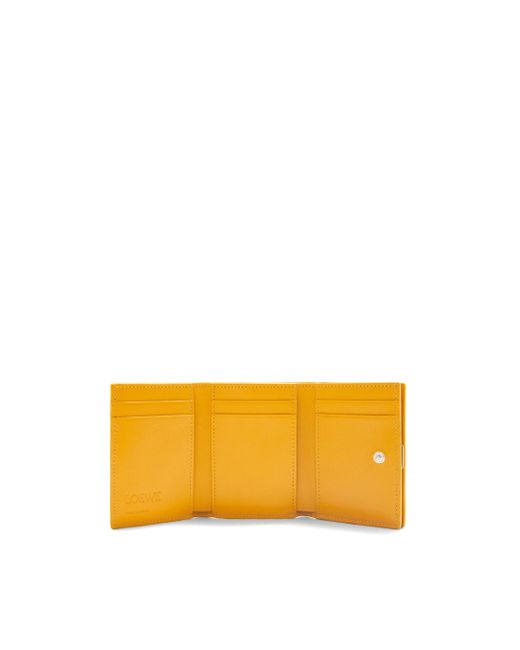 Loewe Orange Anagram Trifold Wallet In Pebble Grain Calfskin