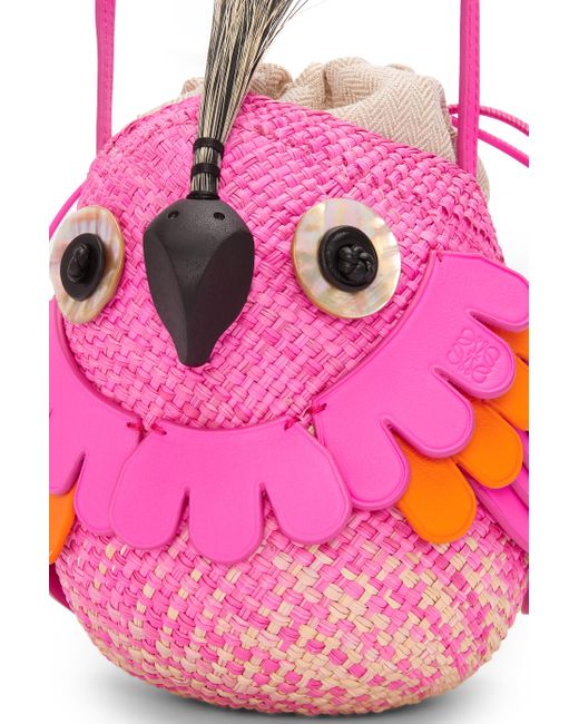 Loewe Pink Luxury Bird Bag In Iraca Palm And Calfskin
