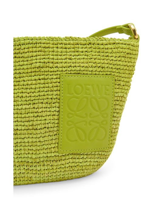 Loewe Green Slit Pochette Bag In Raffia And Calfskin