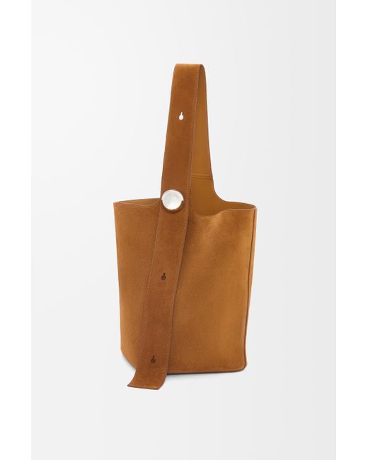 Loewe Brown Large Pebble Bucket Bag In Suede Calfskin for men