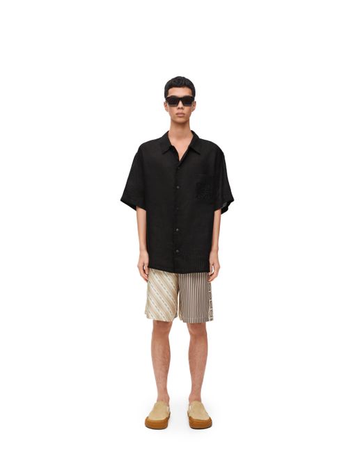 Loewe Black Luxury Short Sleeve Shirt In Linen for men
