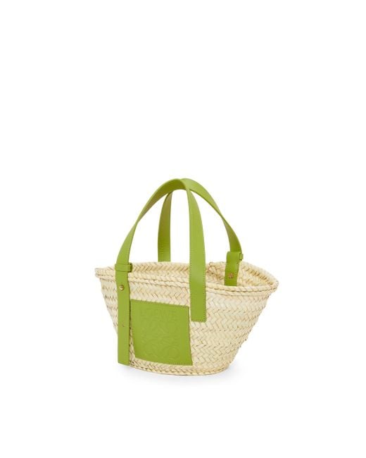 Loewe Green Small Basket Bag In Palm Leaf And Calfskin