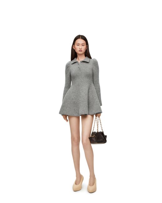 Loewe Gray Luxury Mini Dress In Cashmere And Mohair For