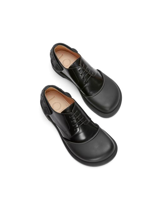 Loewe Black Derby Shoe In Rubber And Brushed-off Calfskin for men
