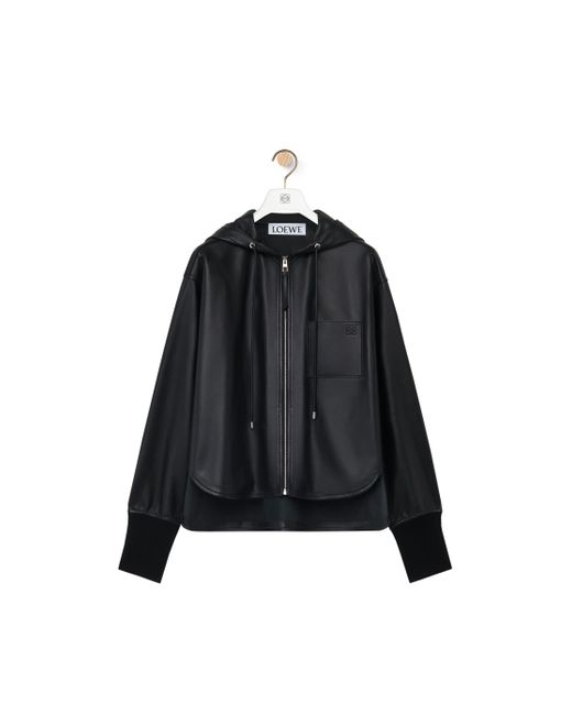 Loewe Black Luxury Hooded Jacket In Nappa Lambskin