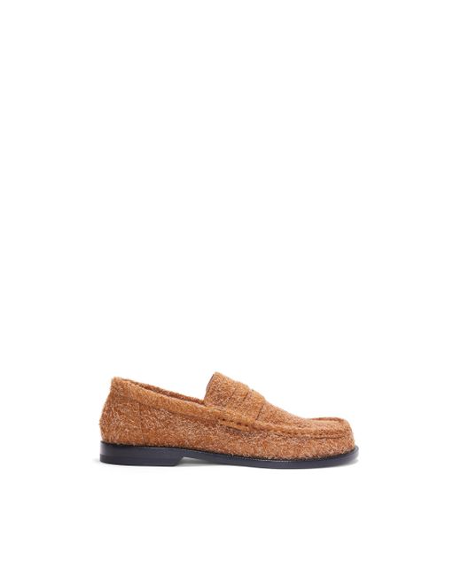 Loewe White Luxury Campo Loafer In Brushed Suede For