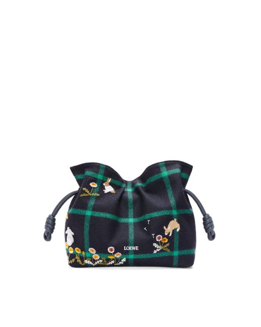 Loewe Blue Bunny Medium Flamenco Clutch In Embroidered Wool
