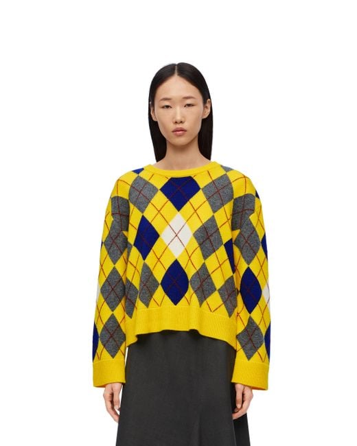 Loewe Yellow Luxury Argyle Sweater In Wool