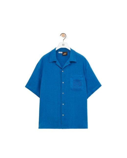 Loewe Blue Luxury Short Sleeve Shirt In Linen for men