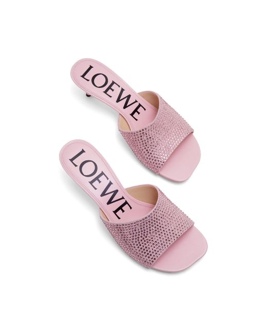 Loewe Pink Luxury Petal Kitten Heel Slide In Suede And Allover Rhinestones