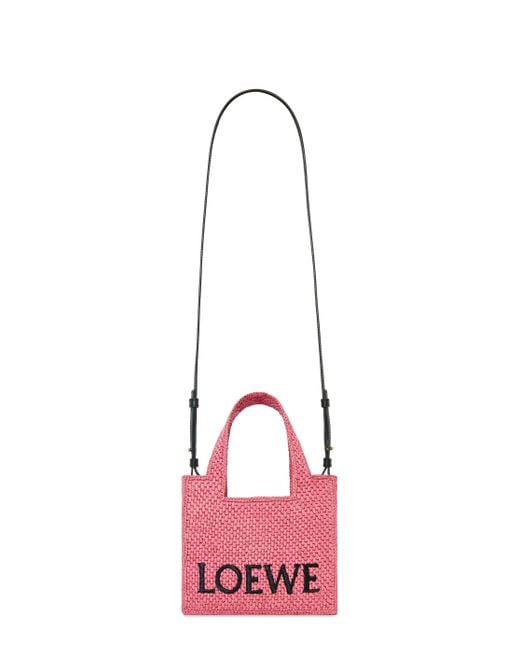 Loewe Pink Mini Font Tote In Raffia