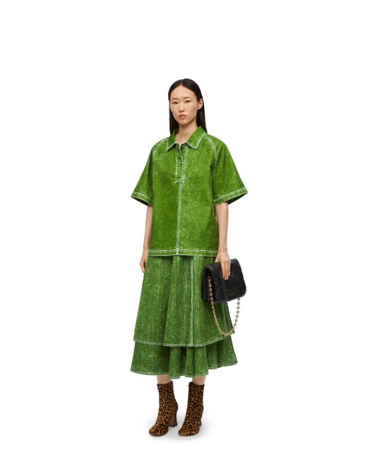 Loewe Green Luxury Double Layer Skirt In Denim