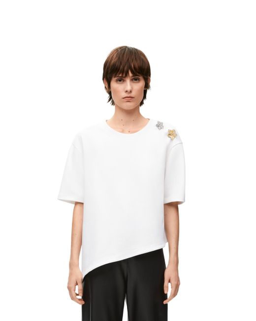 Loewe White Luxury Asymmetric T-shirt In Cotton Blend For