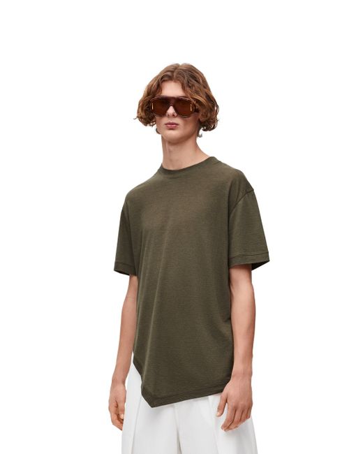 Loewe Green Luxury Asymmetric T-shirt In Cotton Blend for men