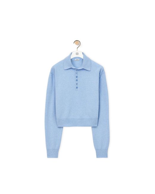 Loewe Blue Cropped Polo-neck Cashmere Jumper