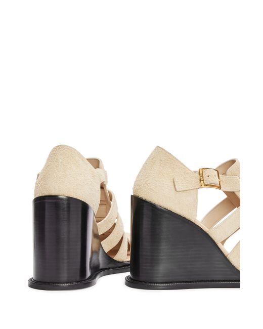 Loewe White Campo Wedge Sandal In Brushed Suede