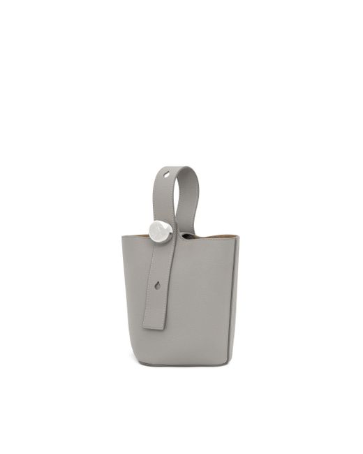 Loewe Gray Luxury Mini Pebble Bucket Bag In Soft Grained Calfskin
