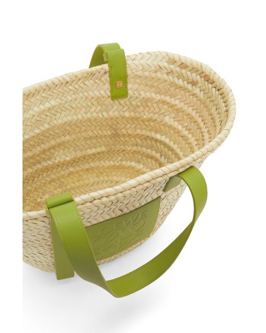 Loewe Green Basket Bag In Palm Leaf And Calfskin