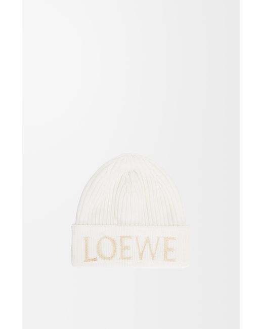 Loewe White Luxury Beanie In Wool For