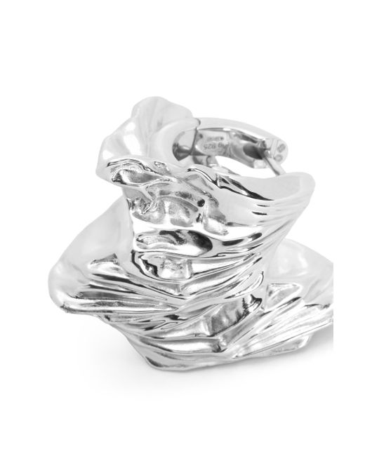 Loewe White Pleated Fan Hoop Earrings In Sterling Silver