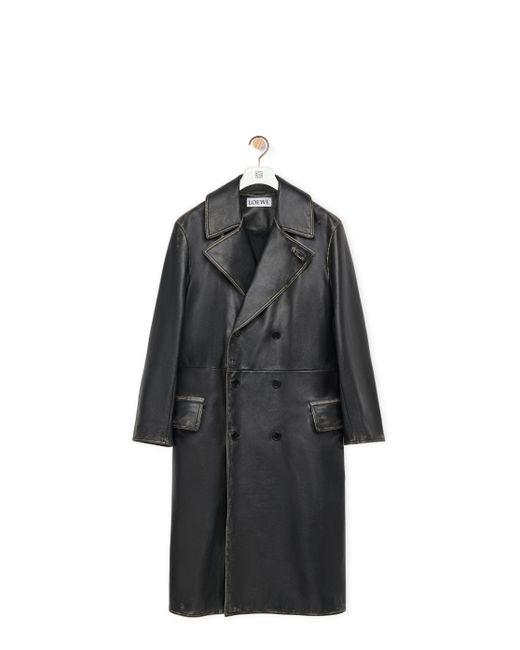 Loewe Black Double Breasted Coat In Nappa Calfskin for men