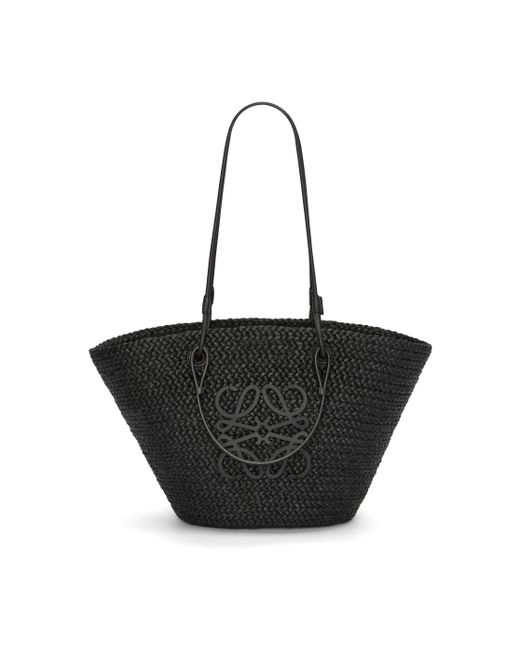 Loewe Black Anagram Basket Bag In Raffia And Calfskin