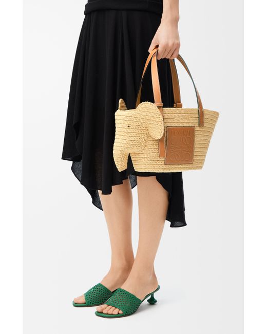 Loewe Multicolor Luxury Small Elephant Basket In Raffia And Calfskin