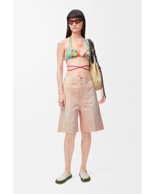 Pantalón Corto En Algodón Con Anagrama Mujer Loewe de color Pink