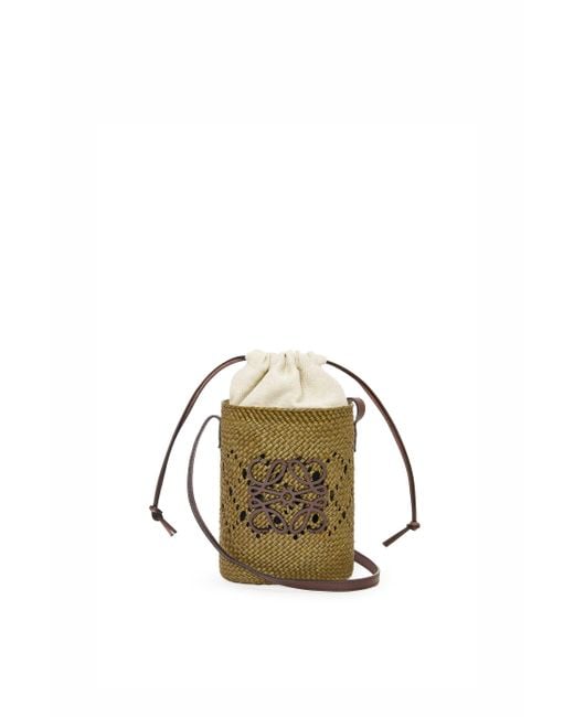 Loewe Metallic Anagram Ajouré Square Pocket In Iraca Palm And Classic Calfskin