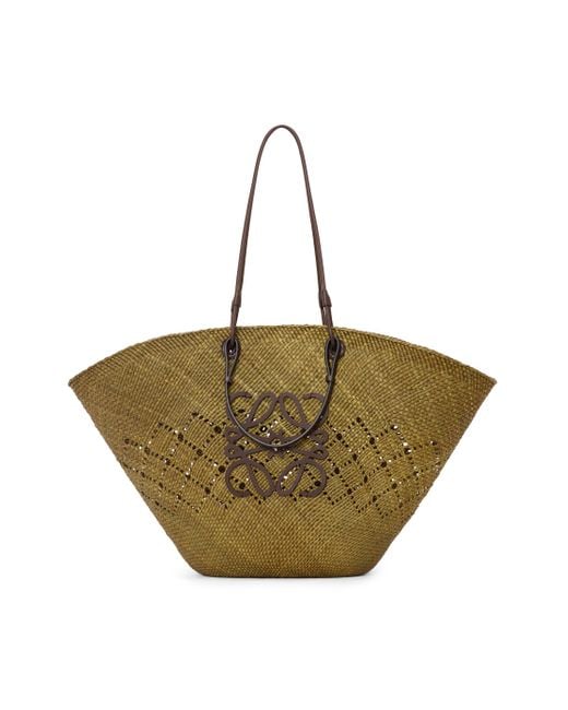 Loewe Natural Large Anagram Basket Bag In Iraca Palm And Calfskin