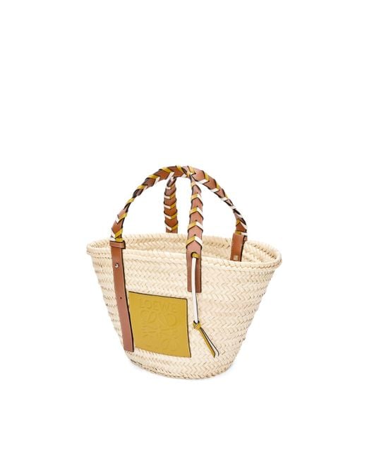 Loewe Metallic Luxury Basket Bag In Palm Leaf With A Braided Handle In Calfskin