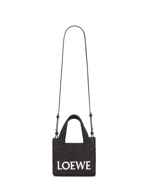 Loewe Black Mini Font Tote In Raffia