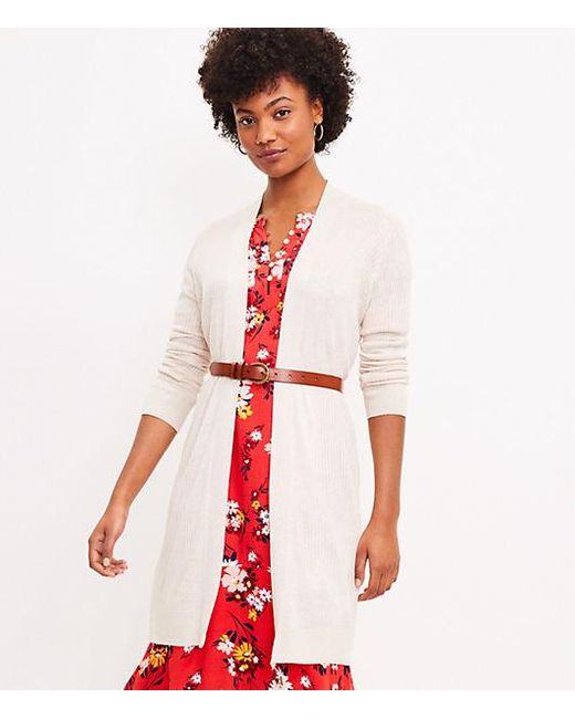 LOFT Long Open Cardigan in Pale Pearl 