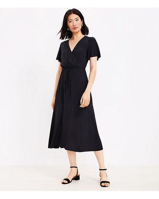 LOFT Midi Wrap Dress in Black | Lyst