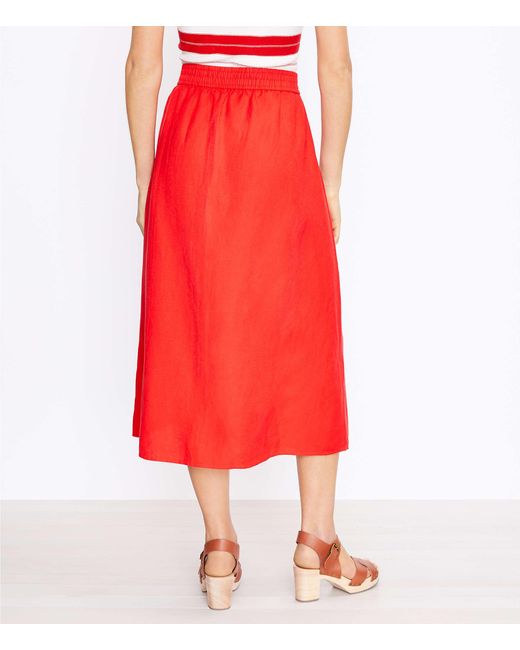 Loft Button Trim Pull On Midi Skirt In Bright Cherry Red Lyst [ 650 x 520 Pixel ]