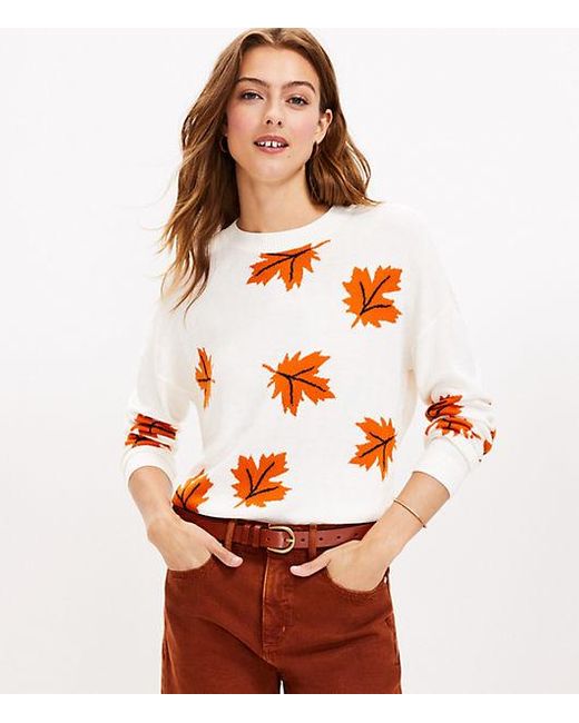 LOFT Leafed Sweater in White | Lyst