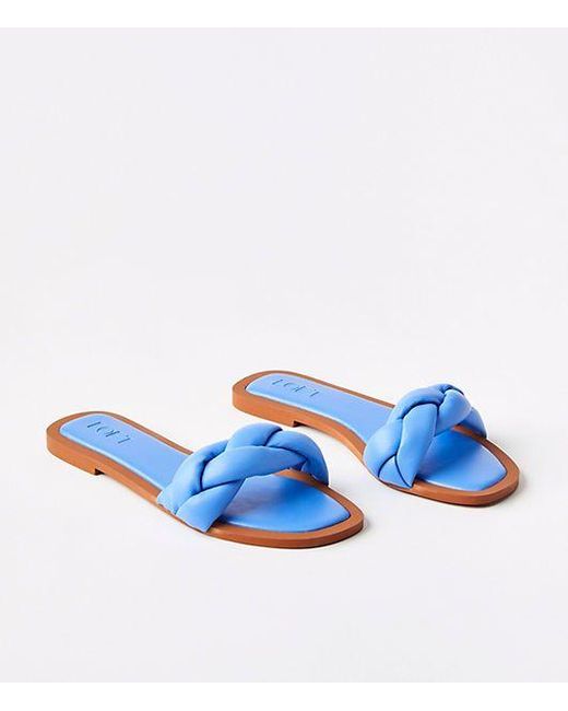 LOFT Padded Braided Leather Slide Sandals in Blue | Lyst