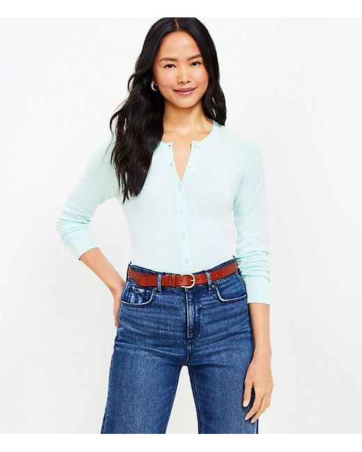 LOFT Crew Neck Cardigan in White | Lyst