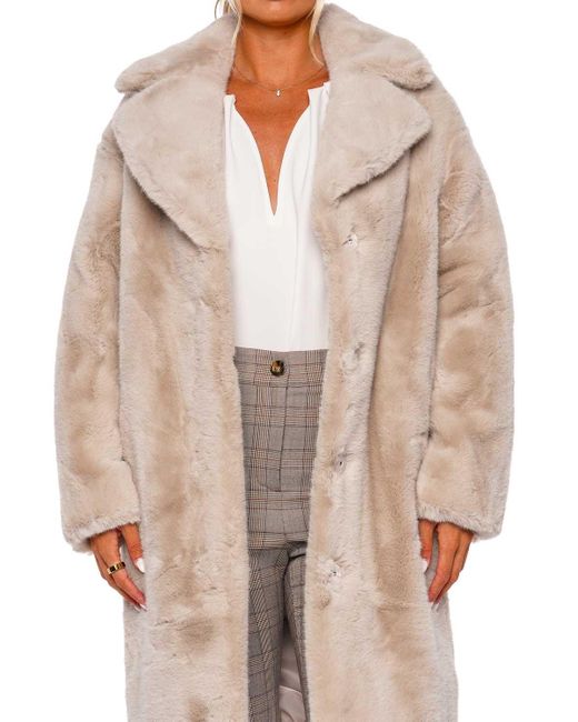 Stand Studio Camille Faux Fur Cocoon Coat in Natural | Lyst