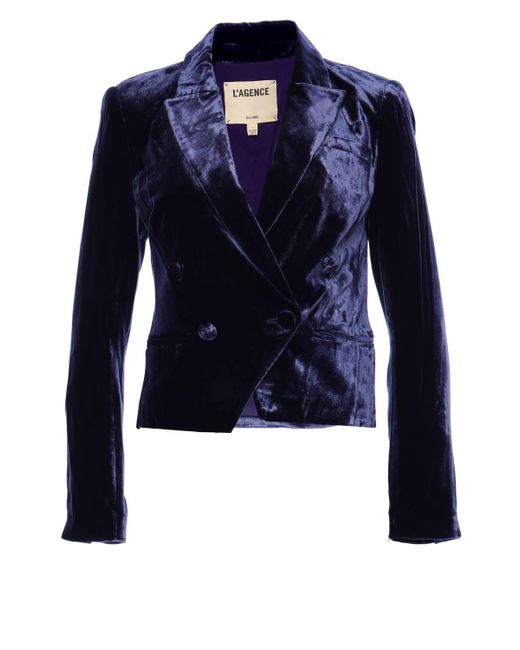 L'Agence Rory Velvet Cropped Blazer in Midnight (Blue) | Lyst
