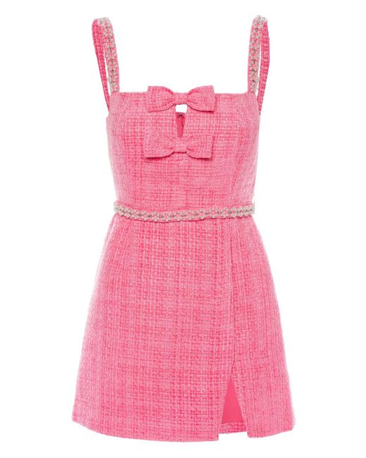 Self-Portrait Pink Boucle Bow Mini Dress | Lyst