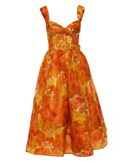 Zimmermann High Tide Picnic Midi Dress in Orange Lyst