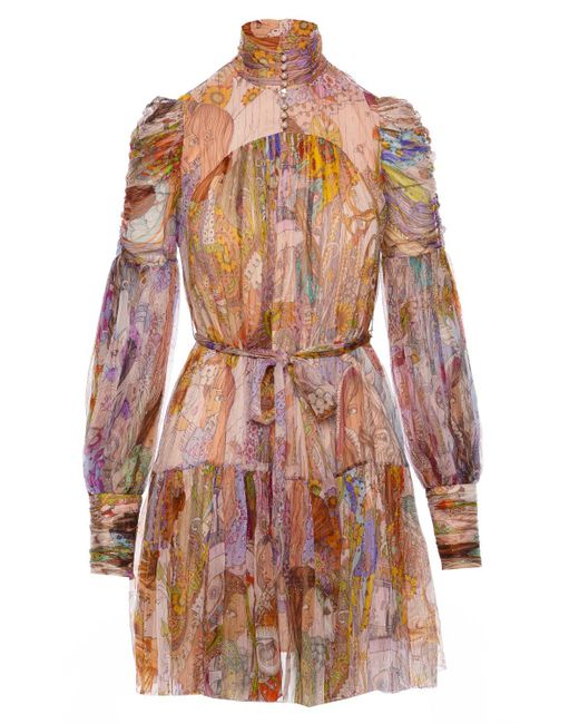 Zimmermann Silk Kaleidoscope Lurex Belted Mini Dress | Lyst