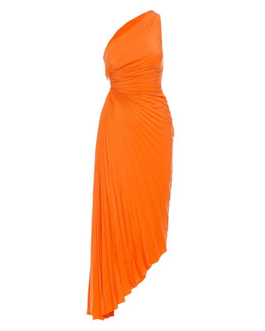A.L.C. Satin Delfina Pleated One Shoulder Midi Dress in Orange | Lyst UK