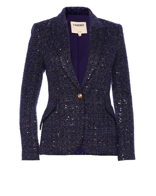 L'Agence Chamberlain Sequined Tweed Blazer in Midnight (Blue) | Lyst UK