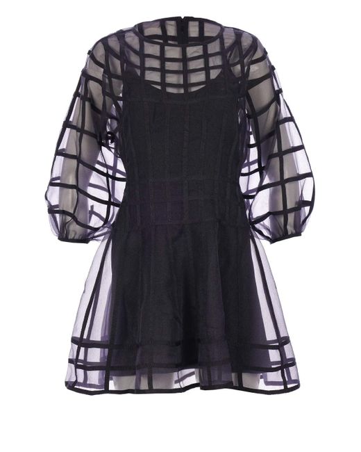 Jonathan Simkhai Adalynn Organza Puff Sleeve Mini Dress in Black | Lyst