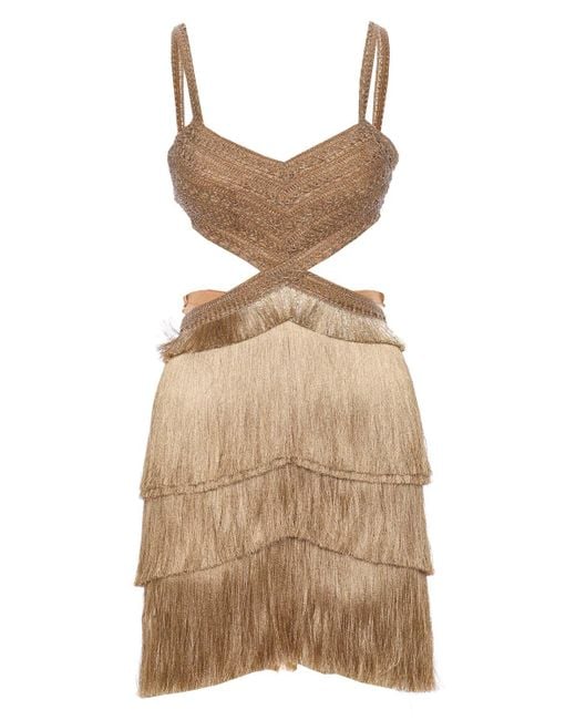 PATBO Synthetic Metallic Fringe Trim Mini Dress Lyst