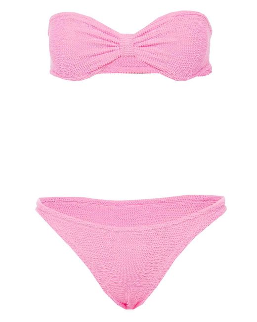 Hunza G Synthetic Jean Knotted Bikini Set in Bubblegum (Red) Lyst