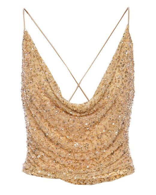 retroféte Synthetic Michal Sequin Draped Crop Top in Cream (Natural ...