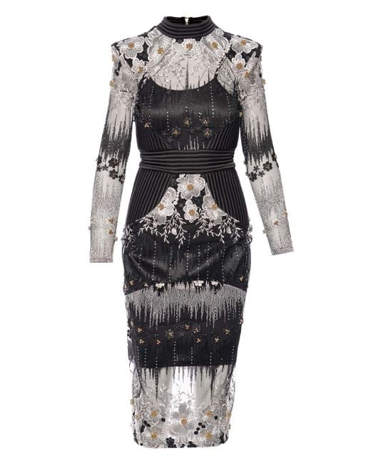 Zhivago L'artiste Embellished Long Sleeve Midi Dress in Black | Lyst UK